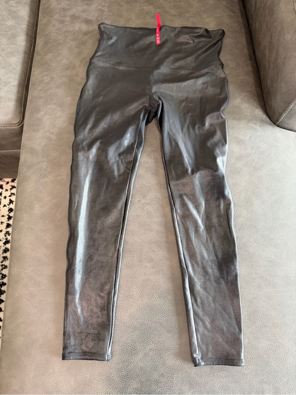 SPANX Black Faux Leather Leggings with Red Tag